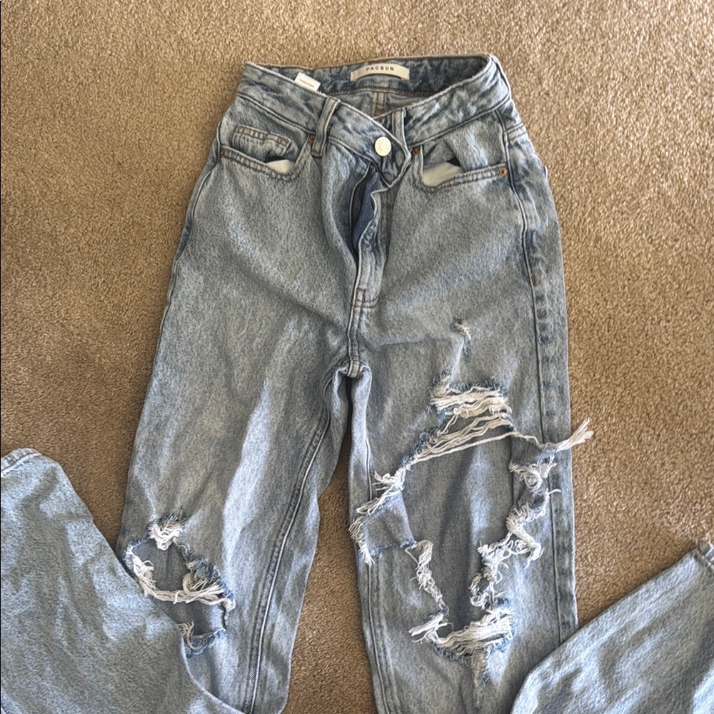 PacSun Blue Boyfriend Jeans with Distressed Details